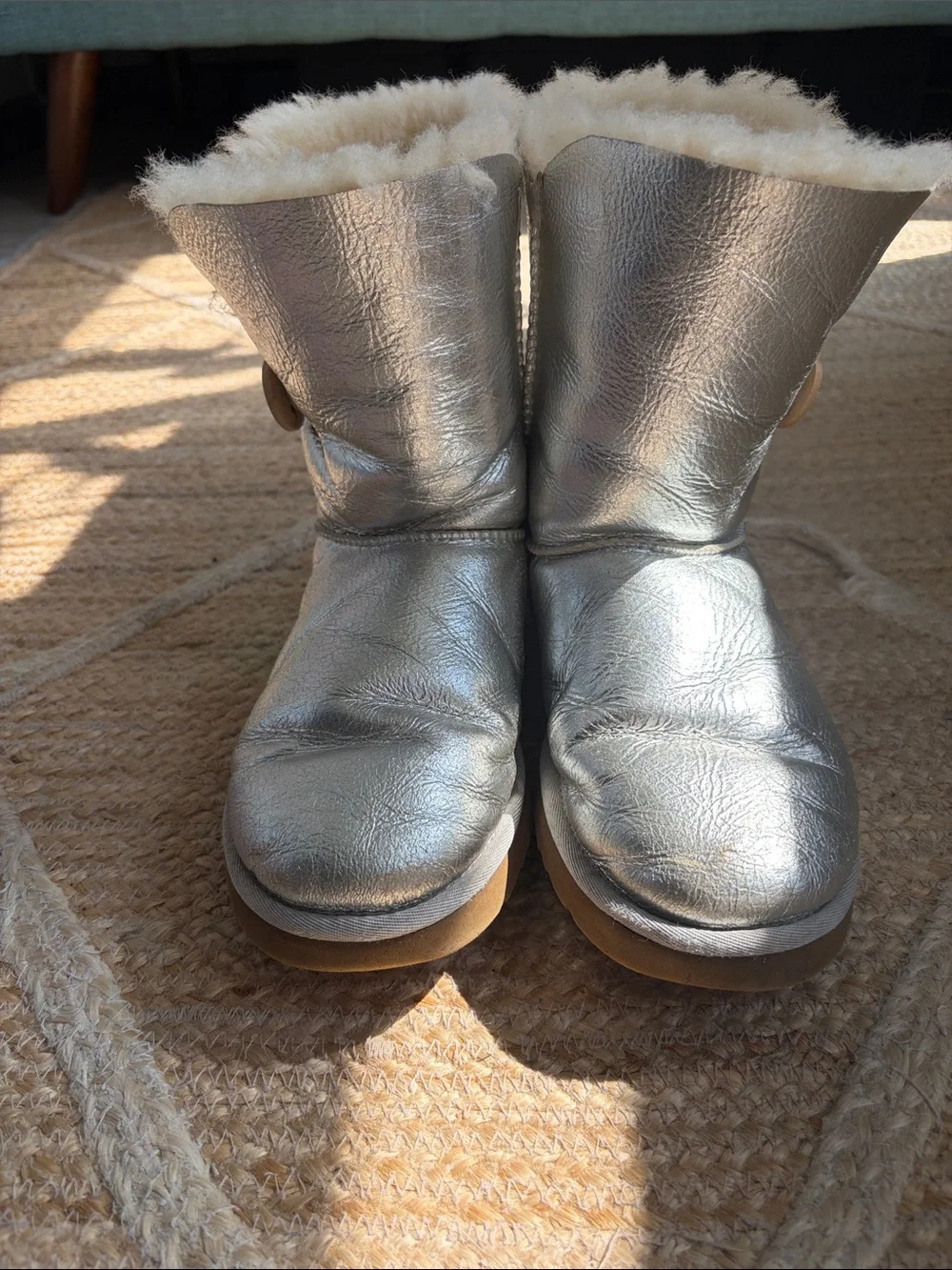 metallic silver UGG Bailey Button boots